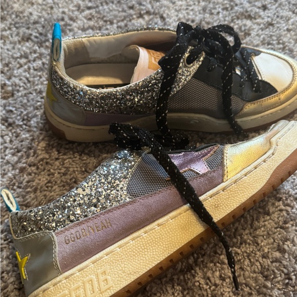 Golden Goose HTF Glitter Gold Lavender and Black Sneakers Size 8 - Picture 14 of 15